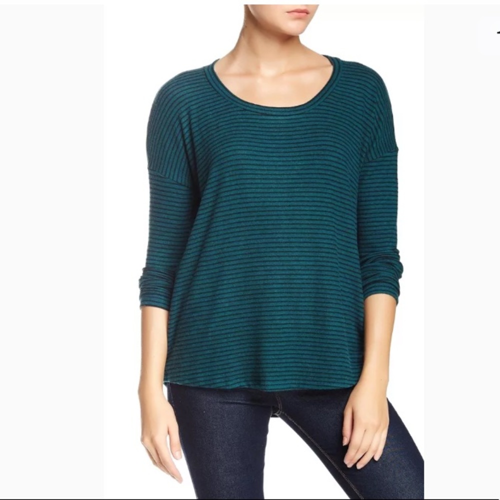 HARLOWE & GRAHAM Teal & Black Stripe Sweater S